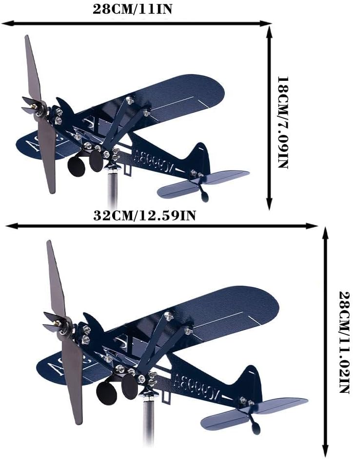 SDFRT Blue Airplane Weathervane, Kinetic Metal Wind Spinners for Yard and Garden, 3D Kinetic Wind Spinner Wind Catchers Sculpture, Airplane Weathervane Metal Wind Spinner (28 x 32 cm) - Image 5